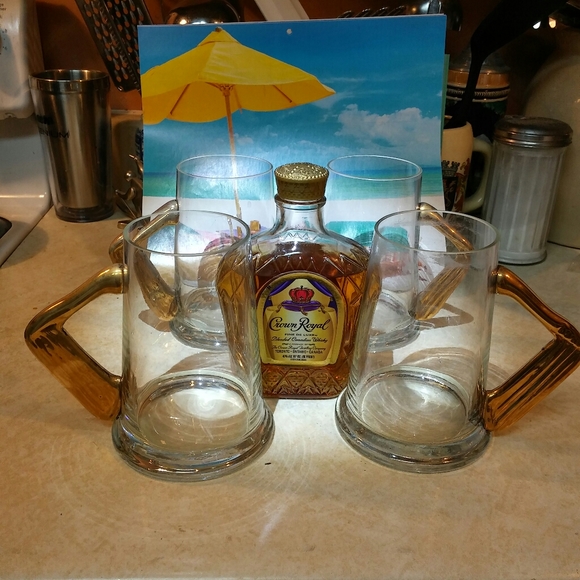 Vtg 70s Deco Glass Mug Set - Picture 2 of 5